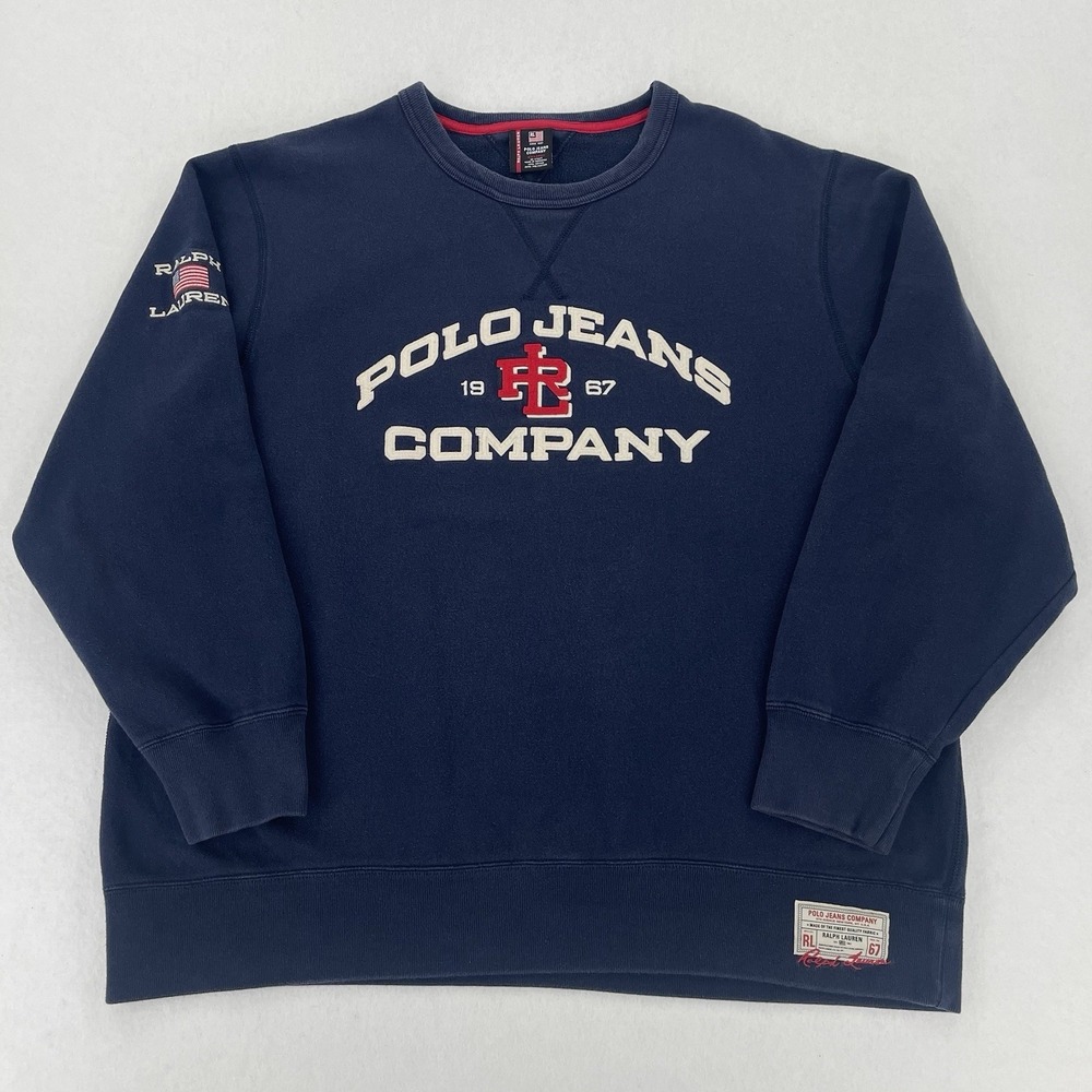 Vintage Polo Jeans Co. Crewneck Sweatshirt Mens XXL Navy Retro Y2K Style Classic